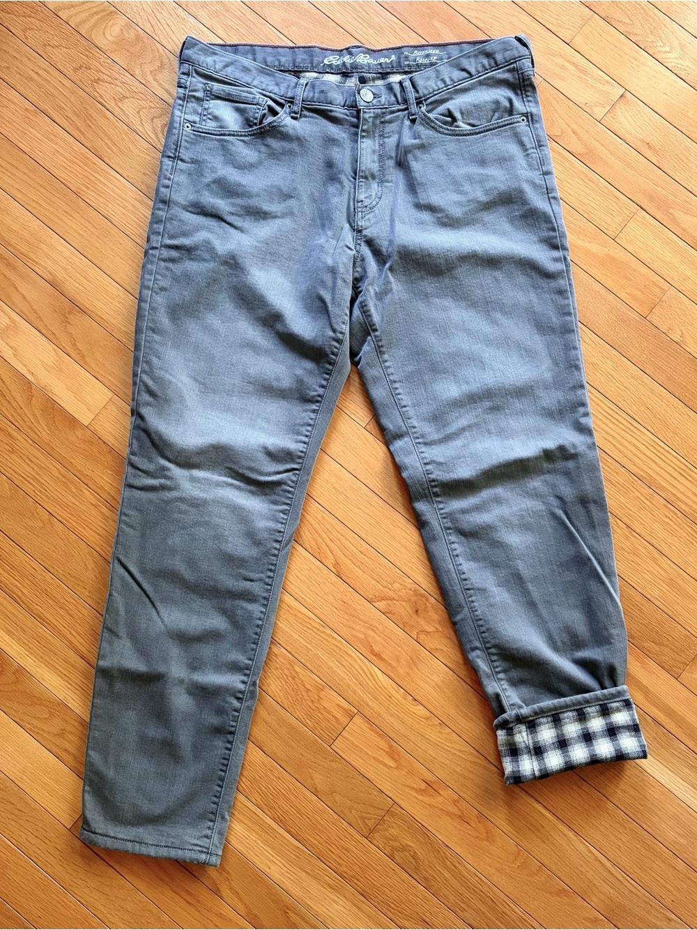 Eddie Bauer Flannel Lined Boyfriend Jeans - 12 Gray